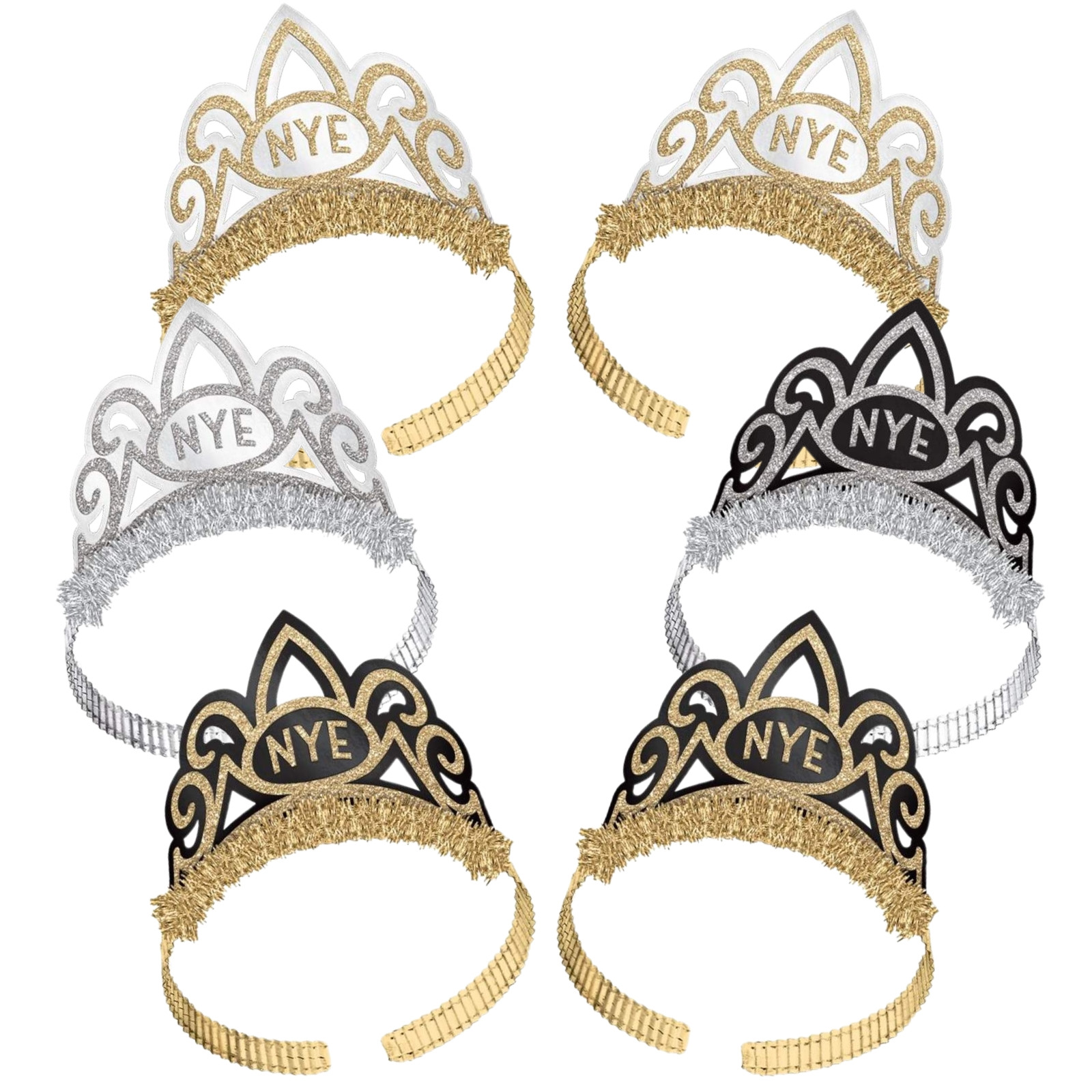 New Years Eve Elegant Glitter and Tinsel Tiaras (Pack of 6)