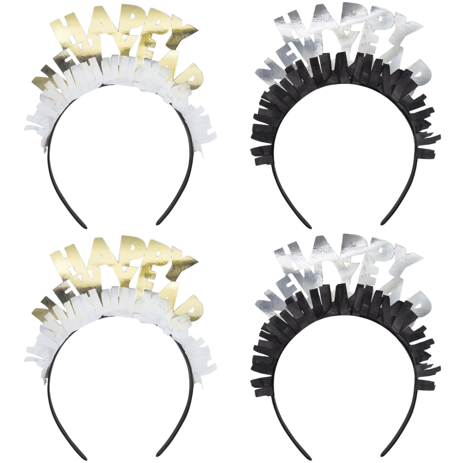 Gold and Silver Happy New Year Headbands (Pack of 4) 