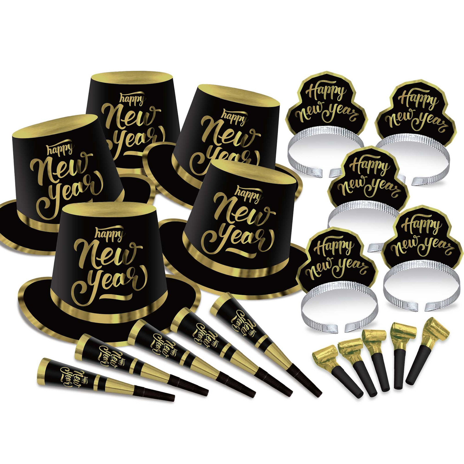 Happy New Year Black and Gold Party Set (For 20 People)