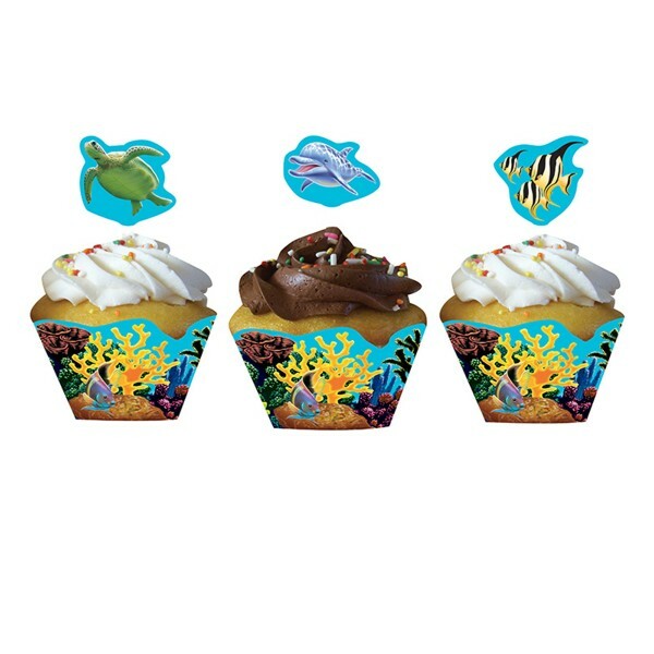 Ocean Party Cupcake Wrappers and Toppers (Set of 12)