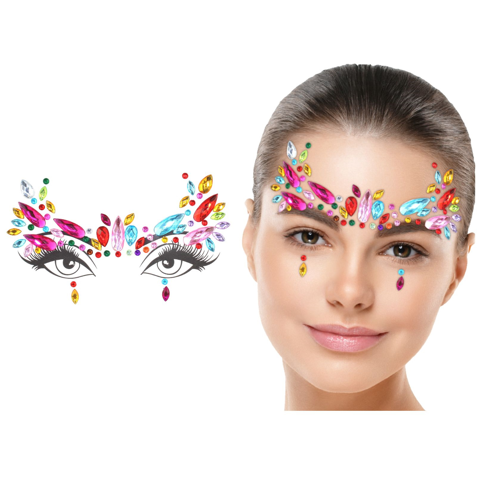 Rainbow Teardrop Crystal Face Jewels