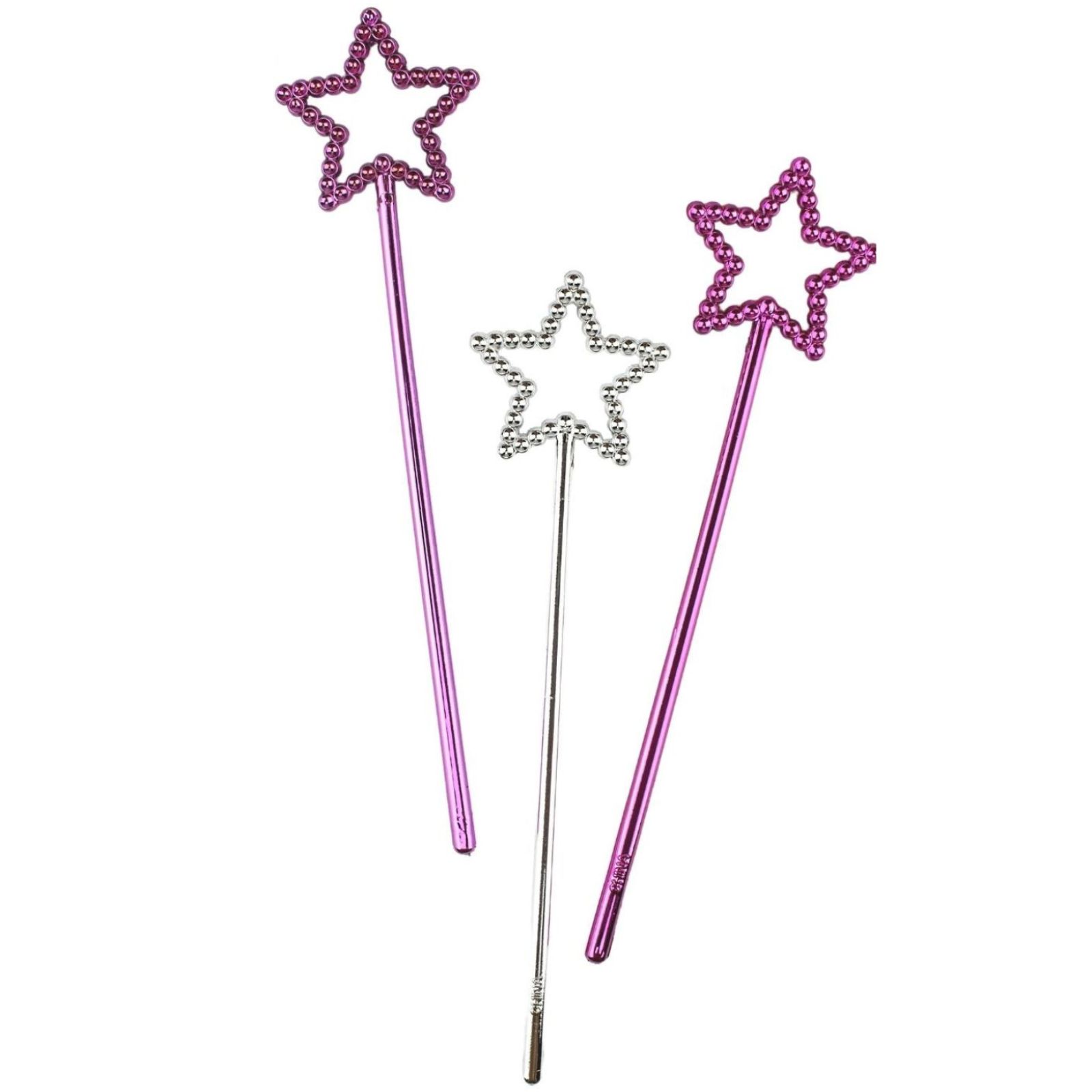 Pink, Purple & Silver Plastic Star Wands (Pack of 12)
