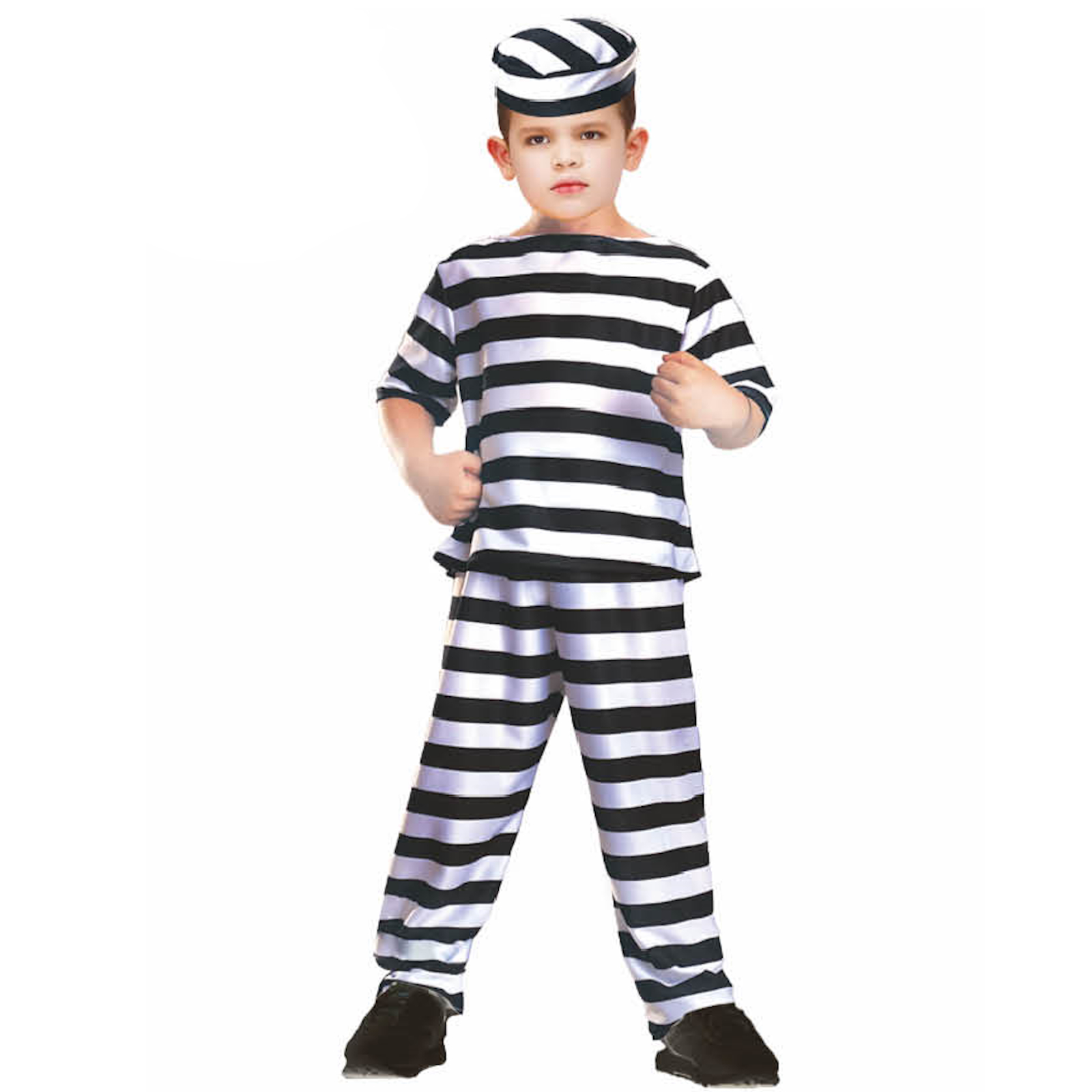 Black and White Stripe Kids Prisoner Costume 6-9 Years