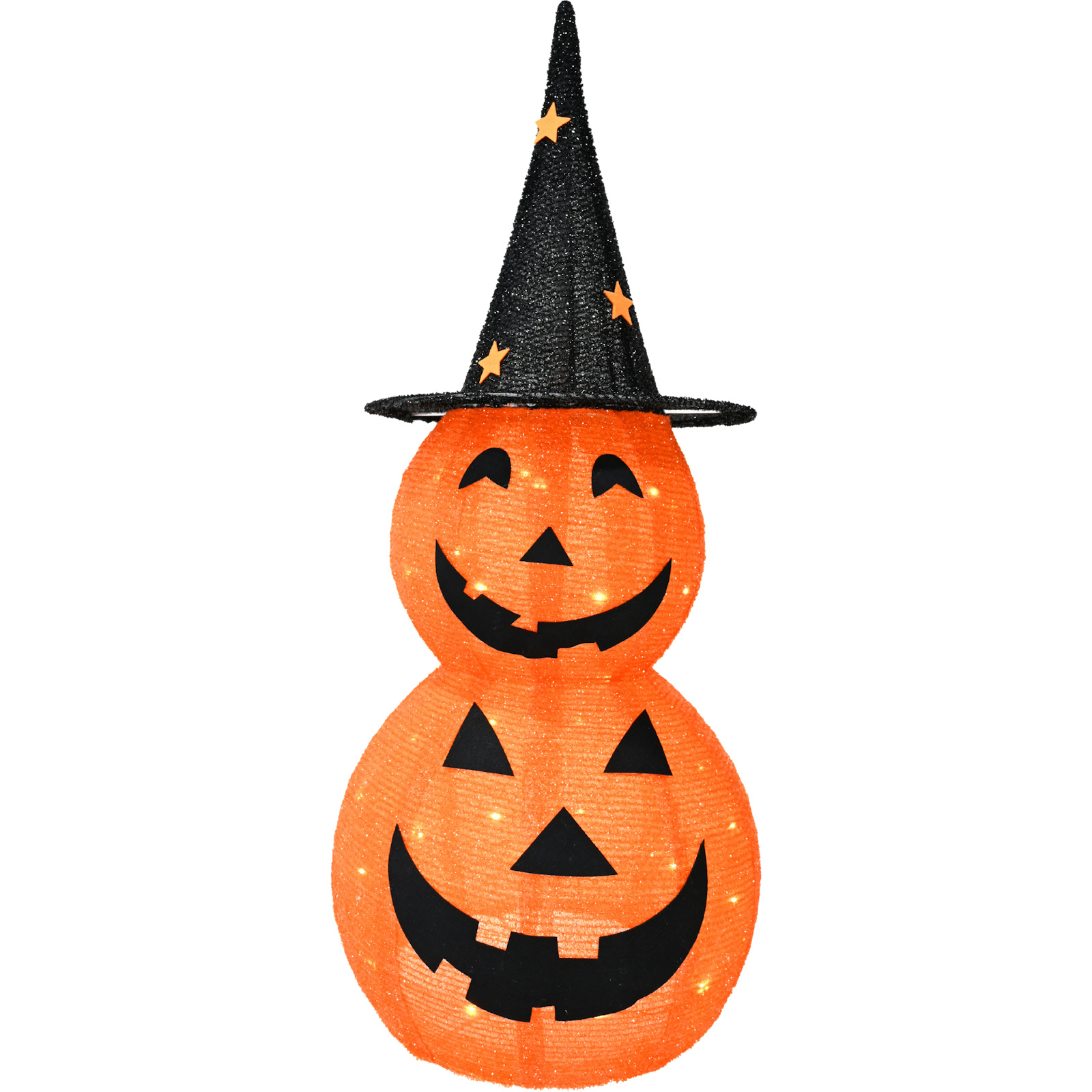LED Light Up Mesh Pumpkin Stack With Witch Hat 90cm