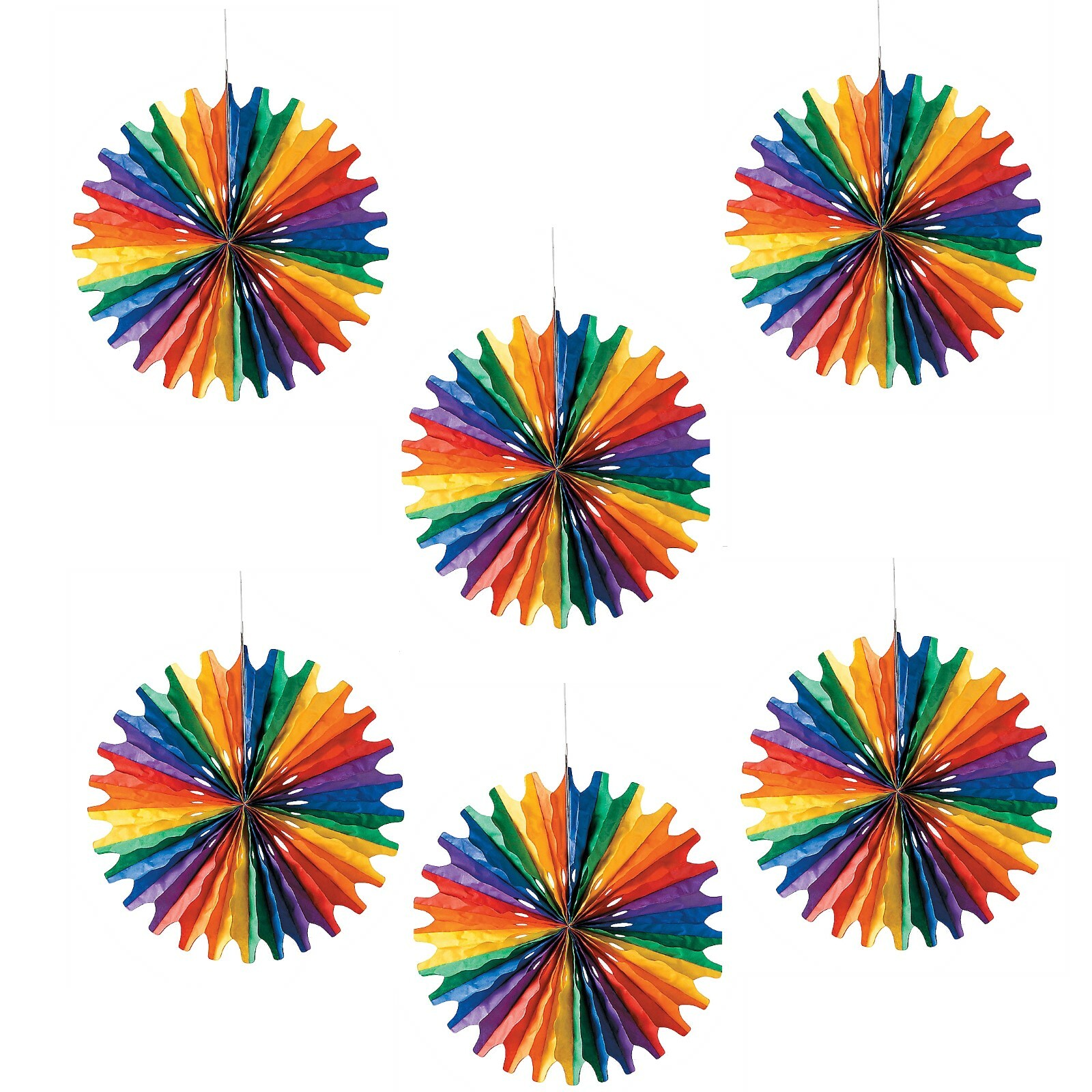 Rainbow Paper Fan Decorations (Pack of 6)