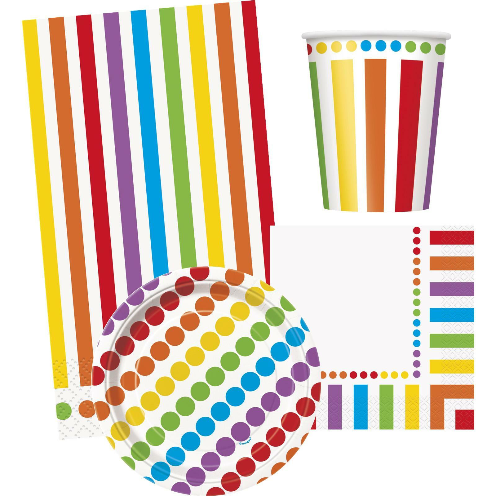 Rainbow Birthday Dots and Stripes Party Starter Set (For 8 Guests)