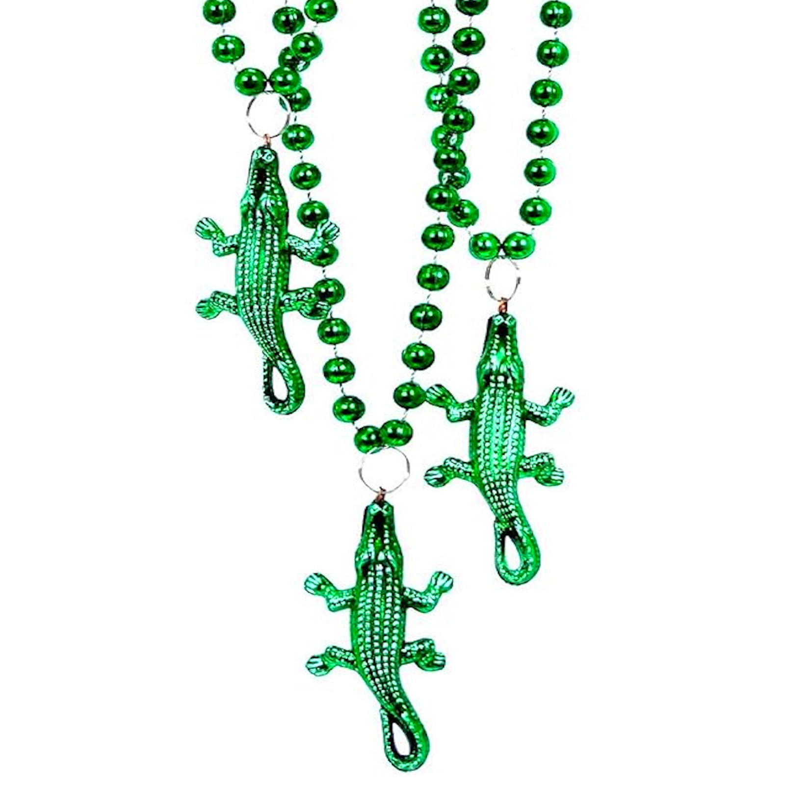 Green Metallic Crocodile Bead Necklaces (Pack of 6)