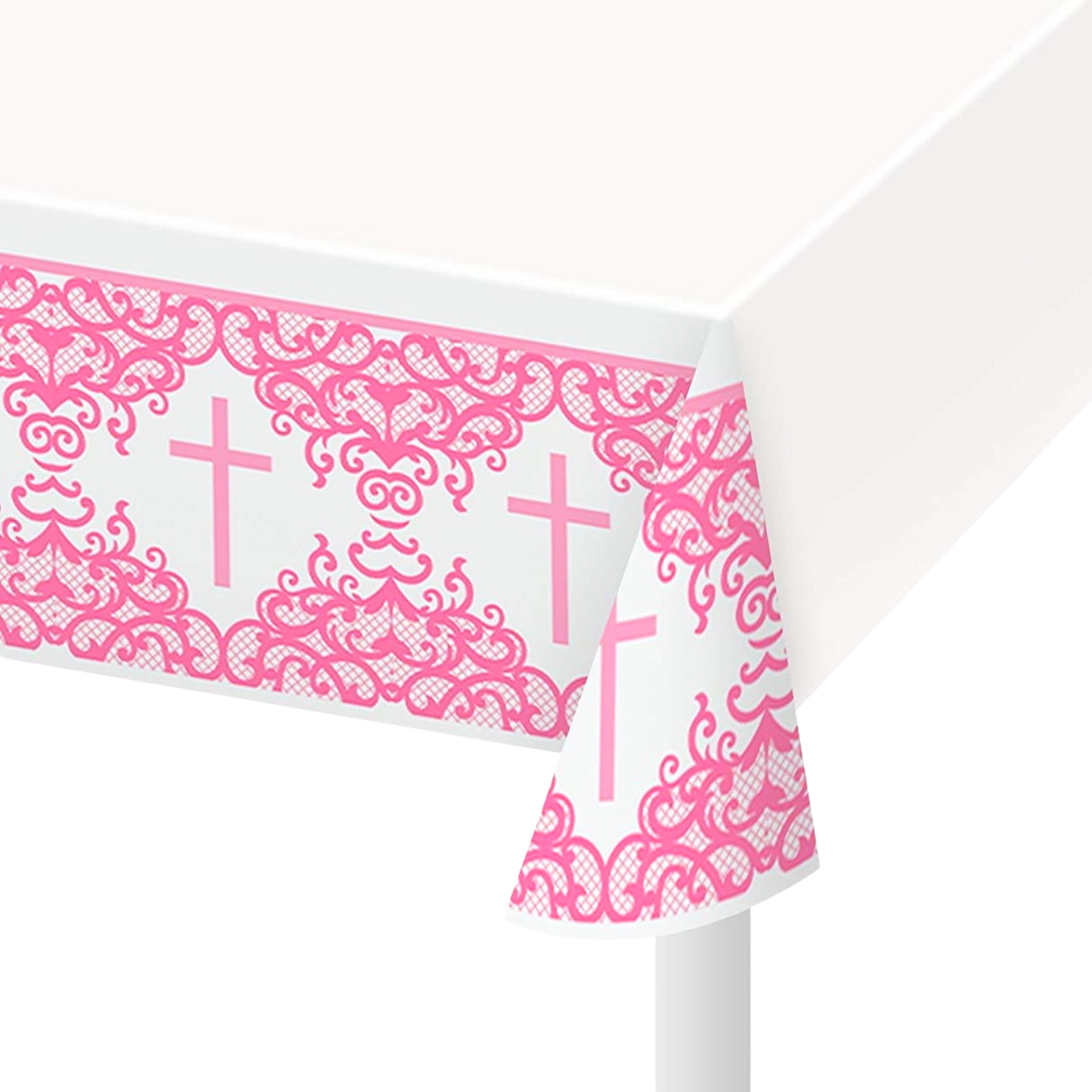 Fancy Pink Cross Plastic Tablecloth