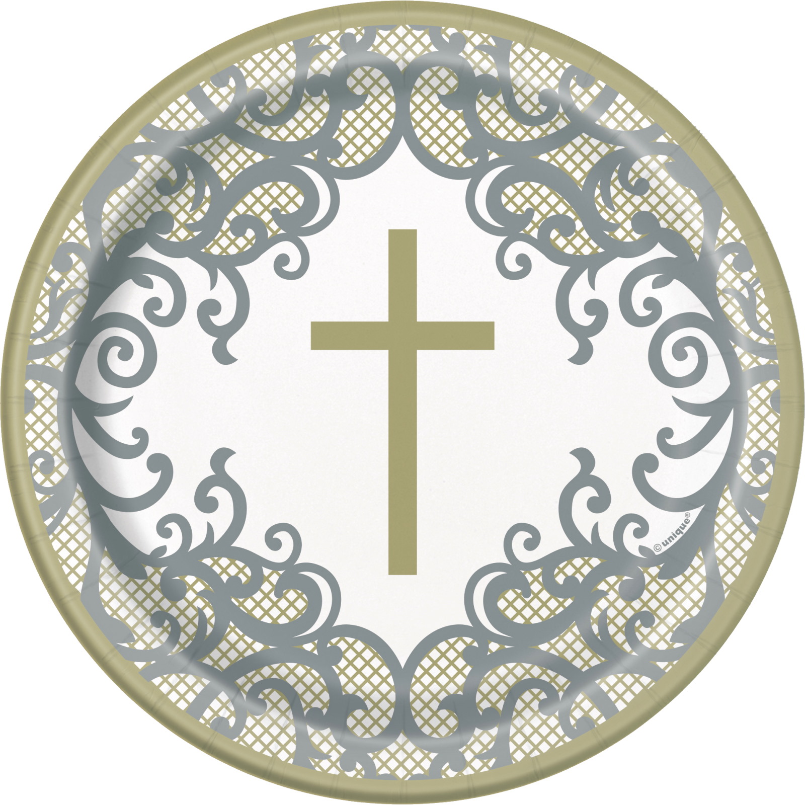 Fancy Gold Cross Large Paper Plates (Pack of 8)