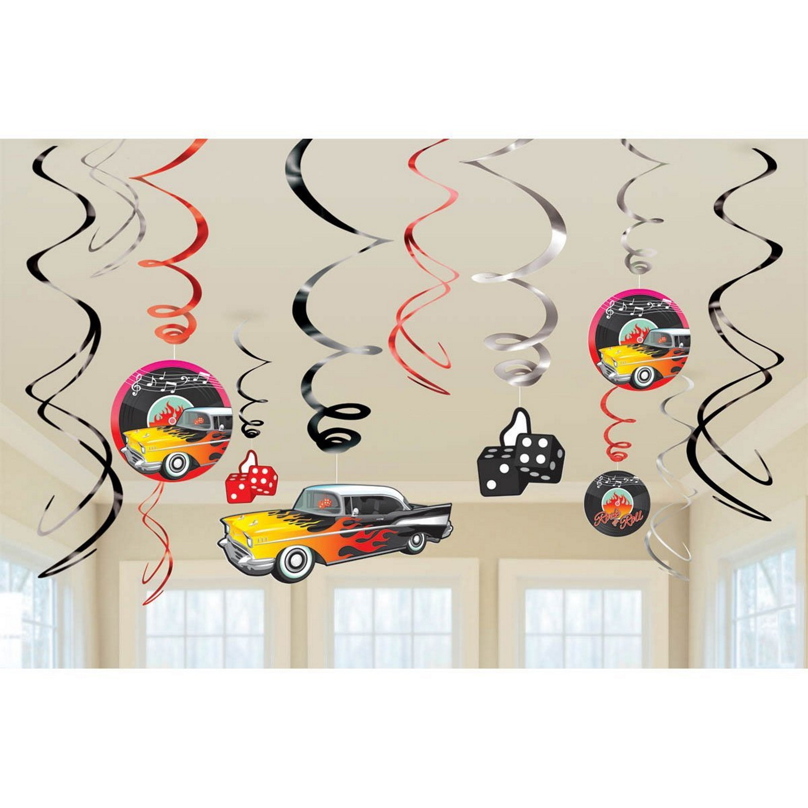 Classic 50's Rock and Roll Swirl Decorations (Pack of 12)