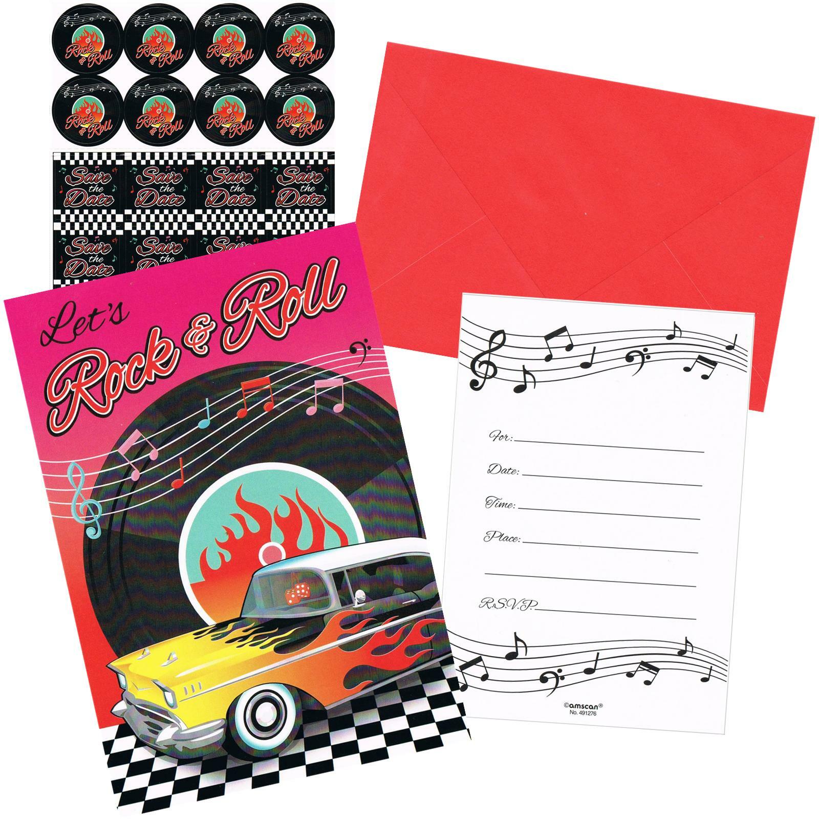Classic 50's Rock and Roll Party Invitation Set (Pack of 8)