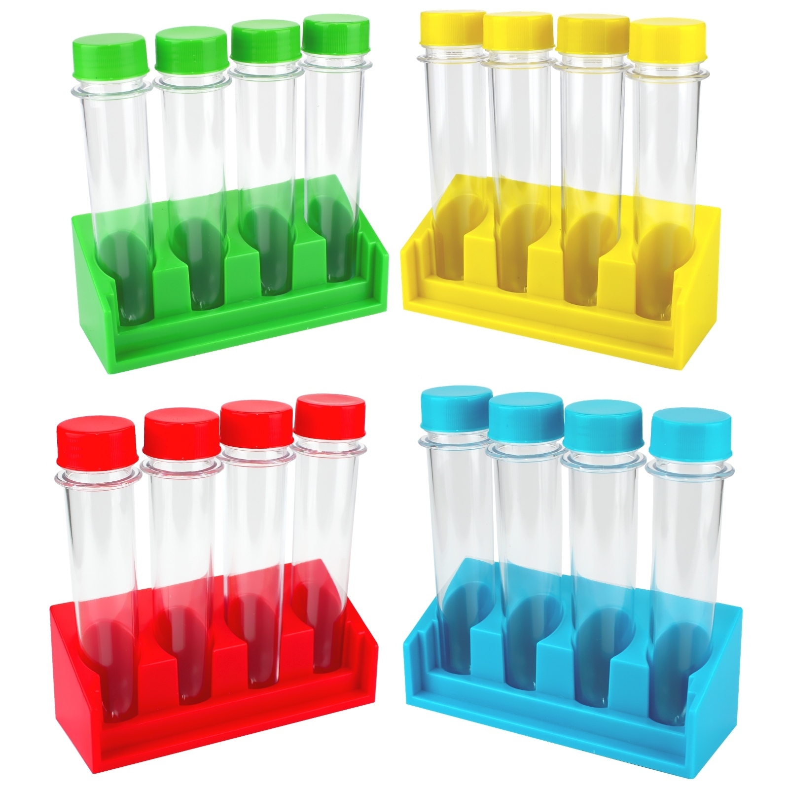Super Science Coloured Plastic Test Tubes with Stands (4 Sets)