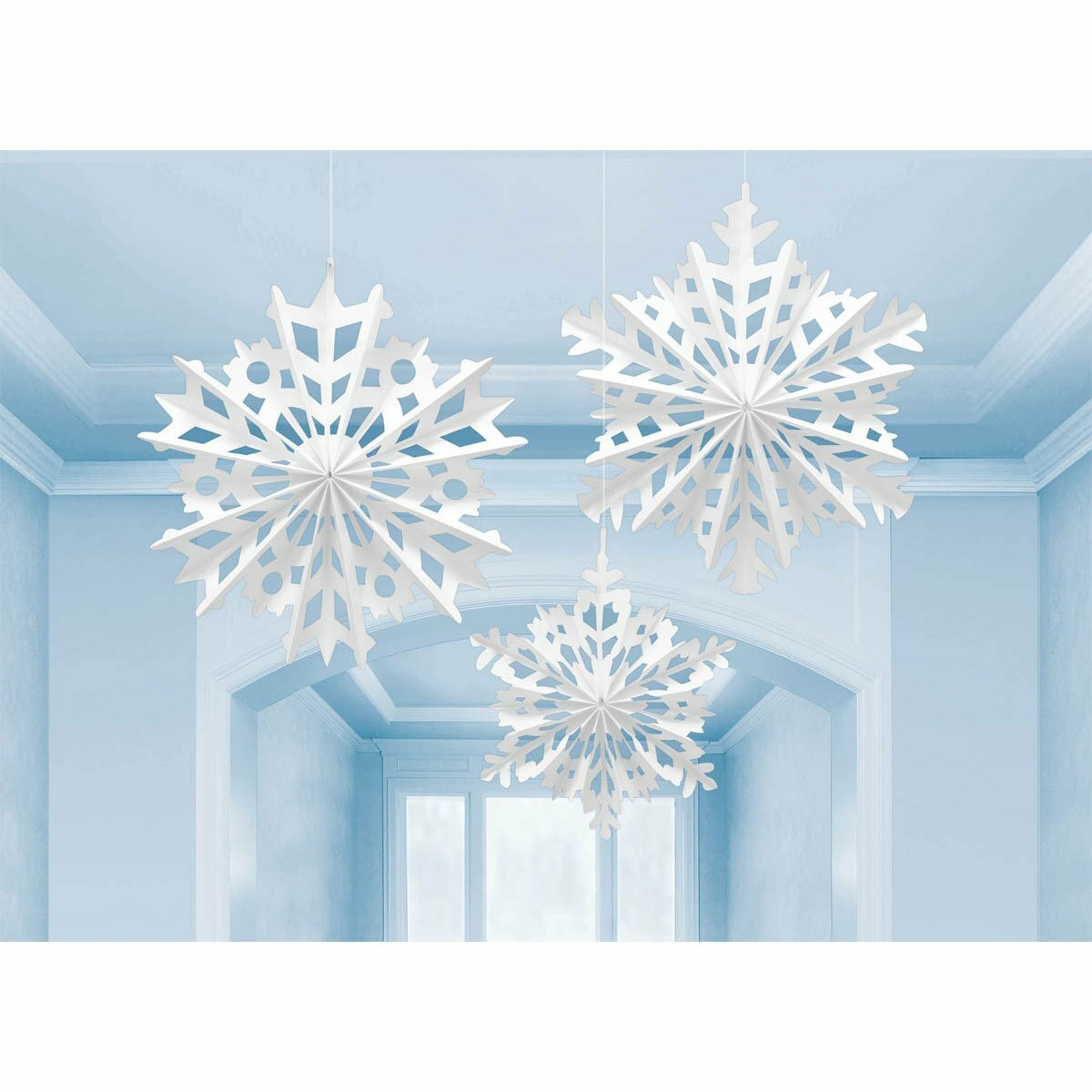 Snowflake Paper Fan Decorations (Pack of 3)