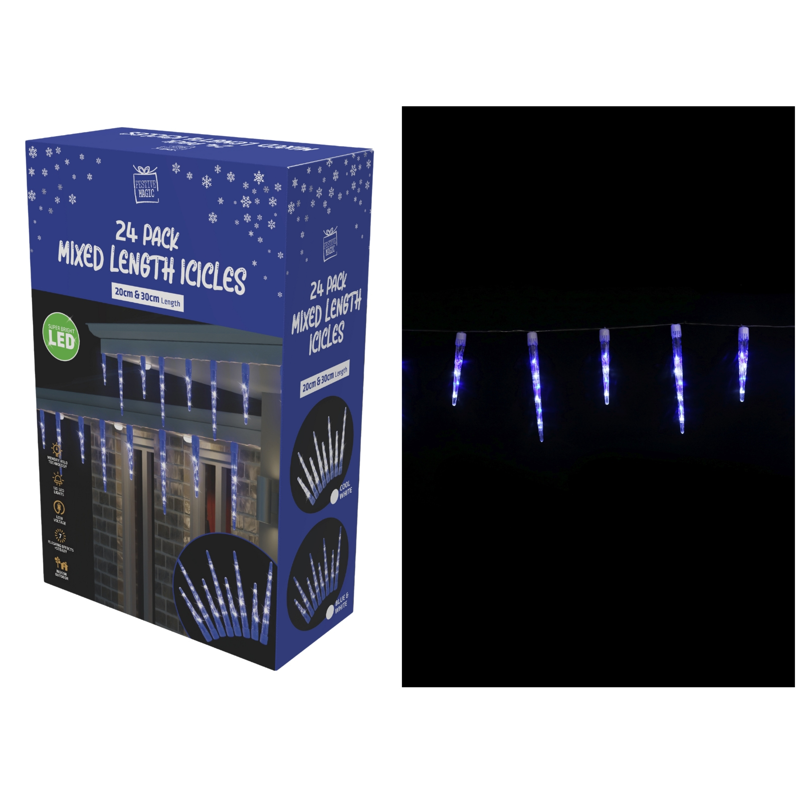 Blue and White LED Icicle Tube Lights (Pack of 24)