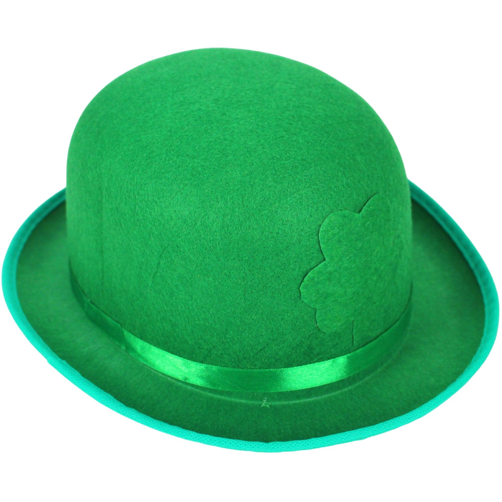 St Patricks Day Green Bowler Hat With Shamrock