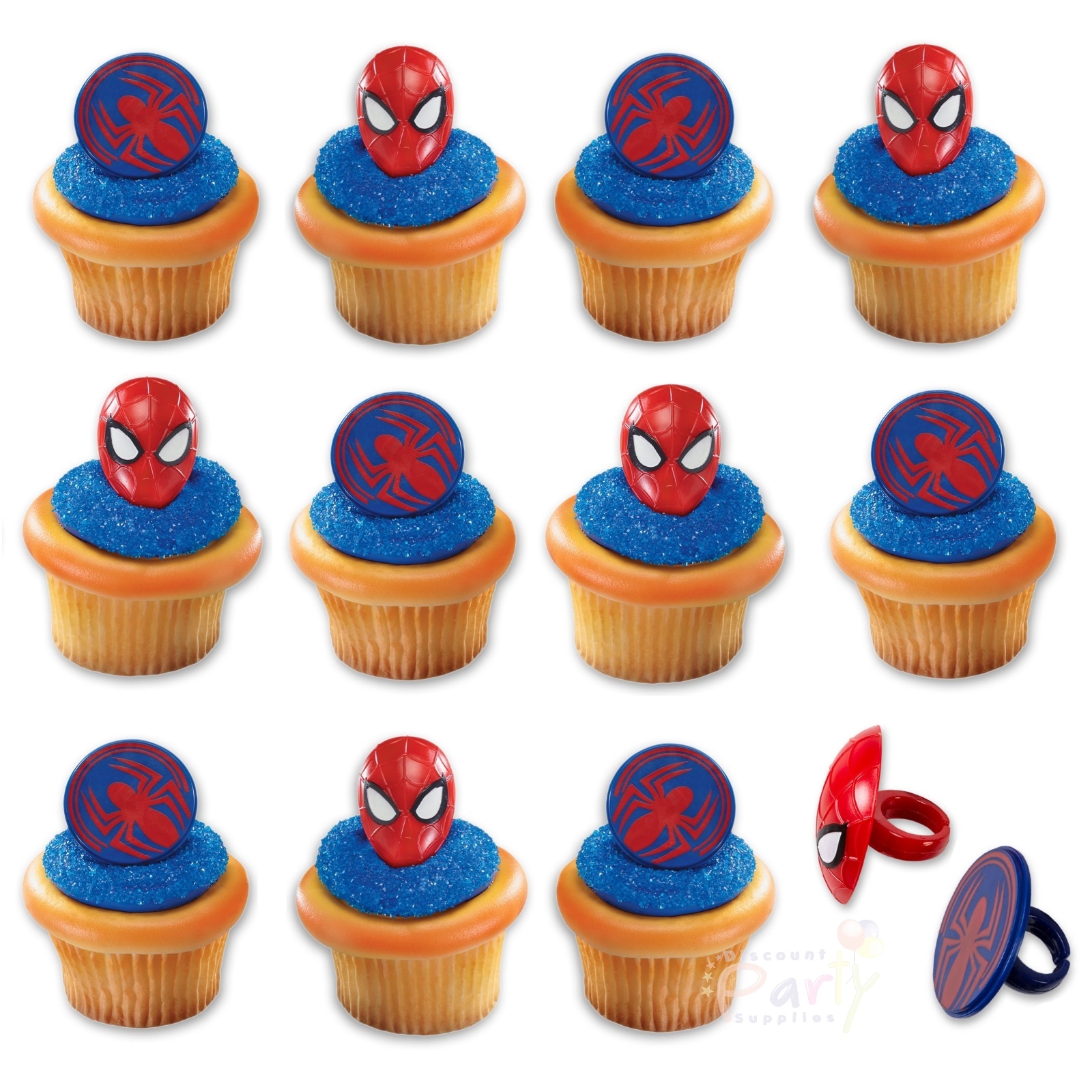 Spiderman Mask and Spider Cupcake Rings (Pack of 12)