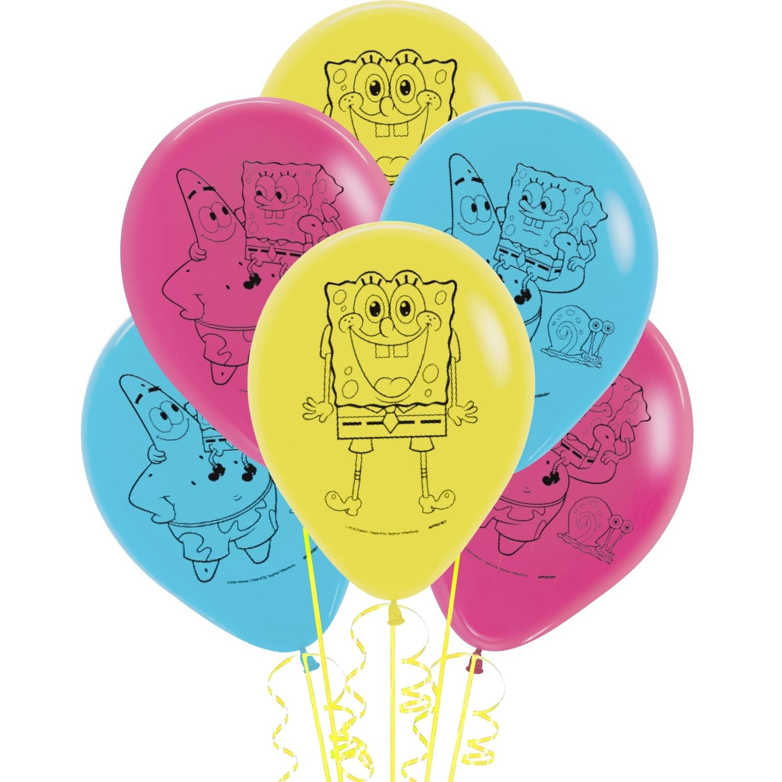 SpongeBob SquarePants Pink, Yellow and Blue Balloons (Pack of 6)
