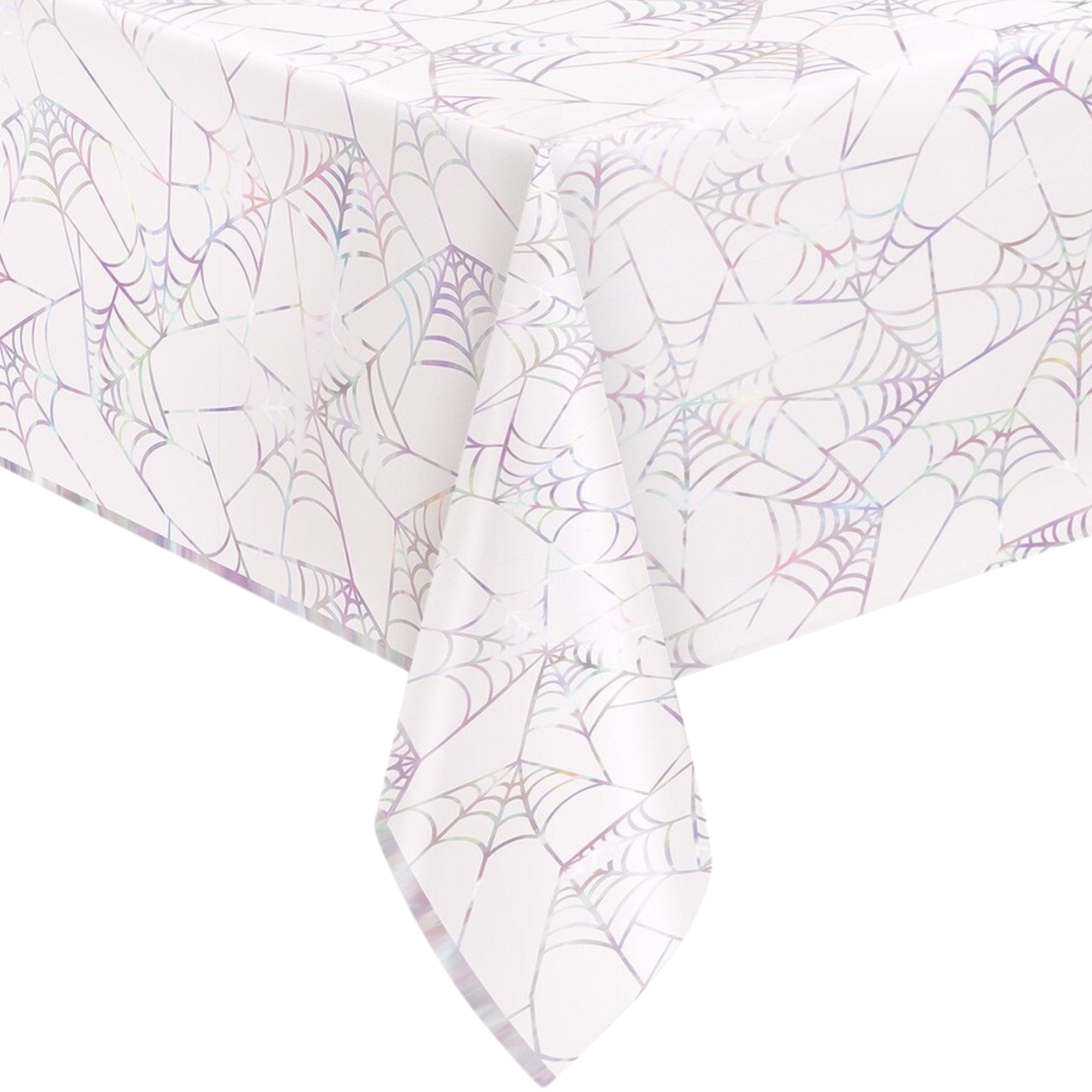 White Iridescent Foil Spider Web Tablecloth 2.1m