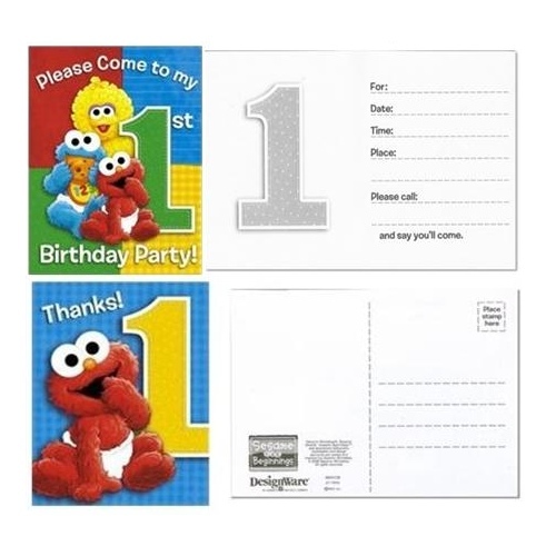 Sesame Street 1st Birthday Party Invitations & Thank You Cards (8 of each)