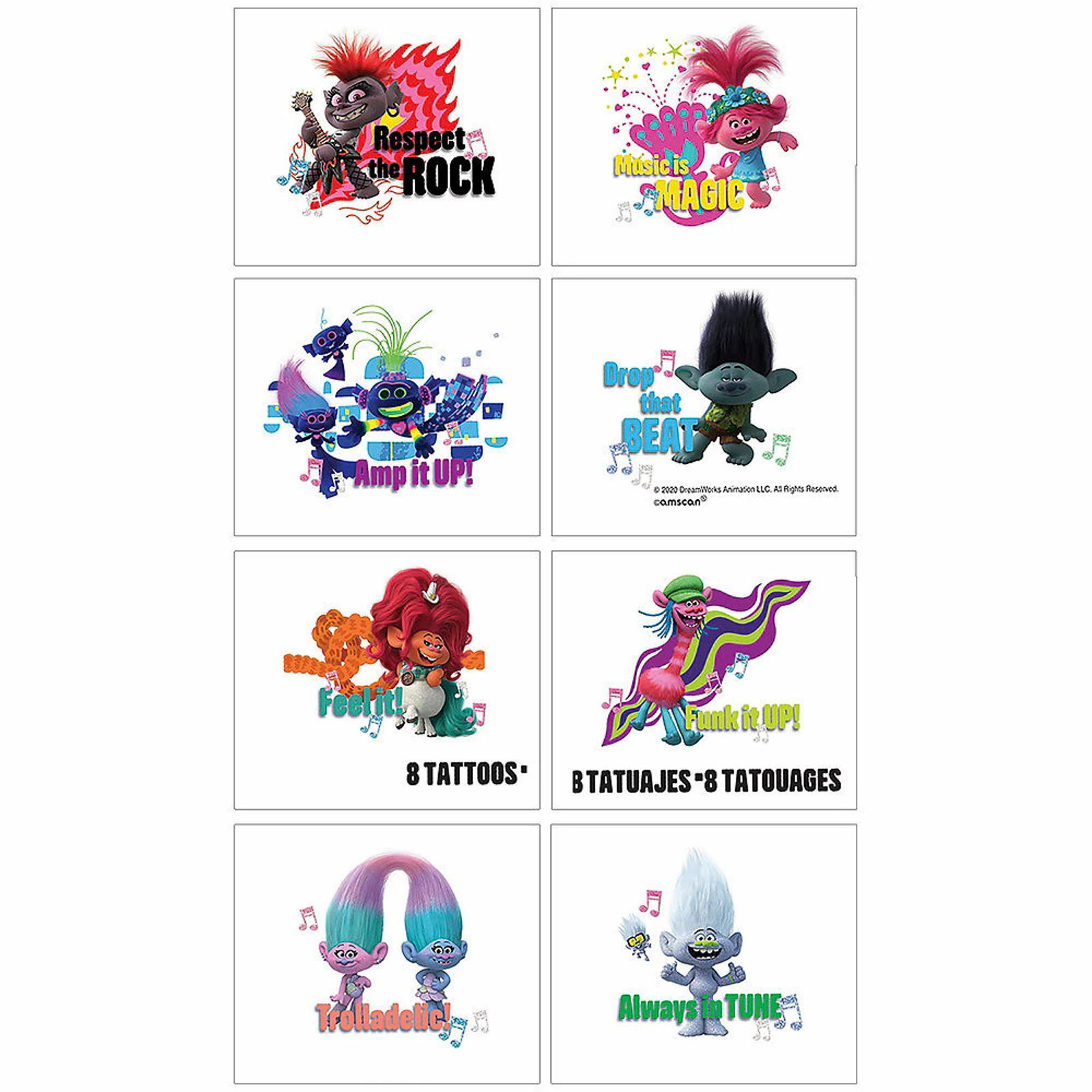 Trolls World Tour Metallic Tattoos (1 Sheet)