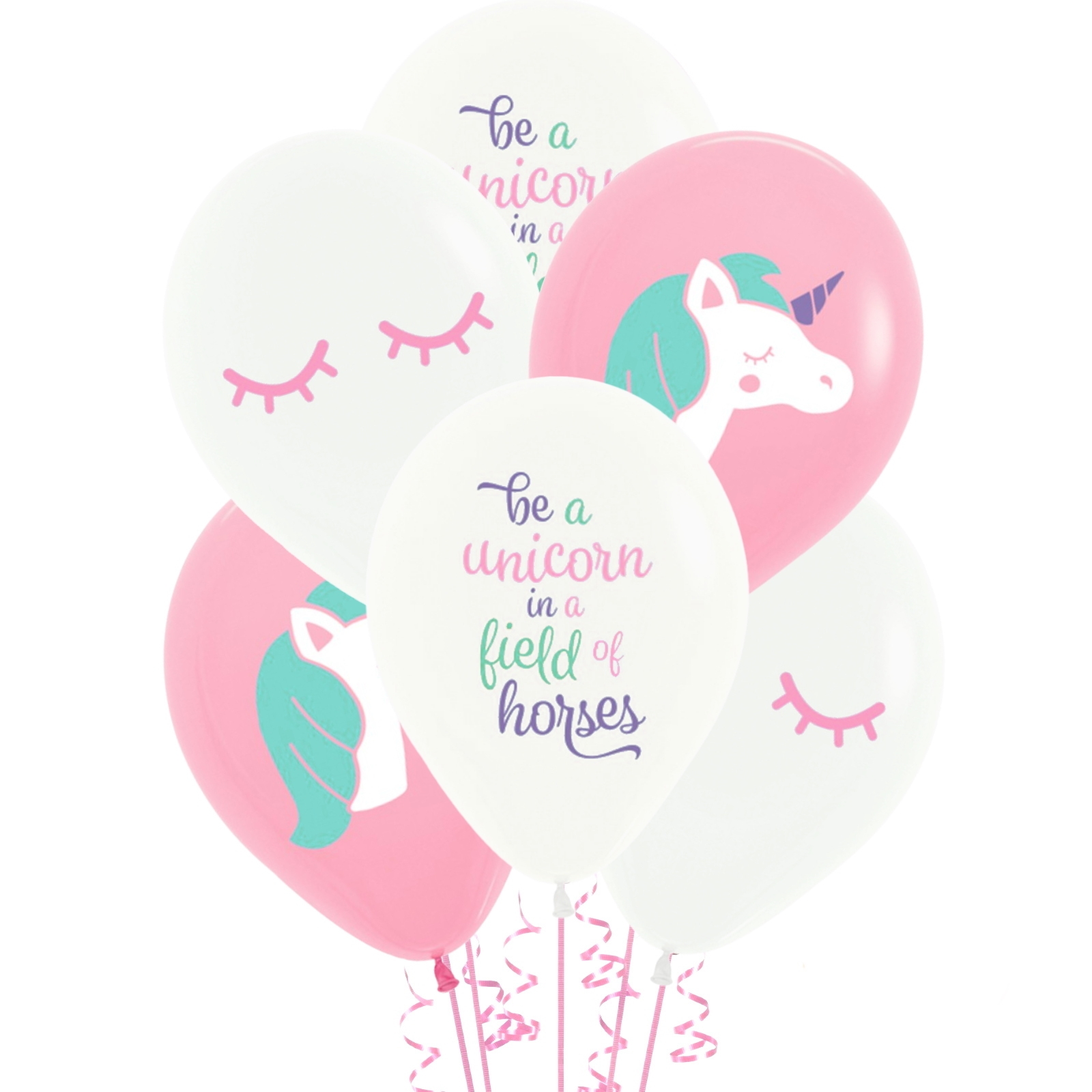 Unicorn Magical Fantasy Pink & White Balloons (Pack of 6)