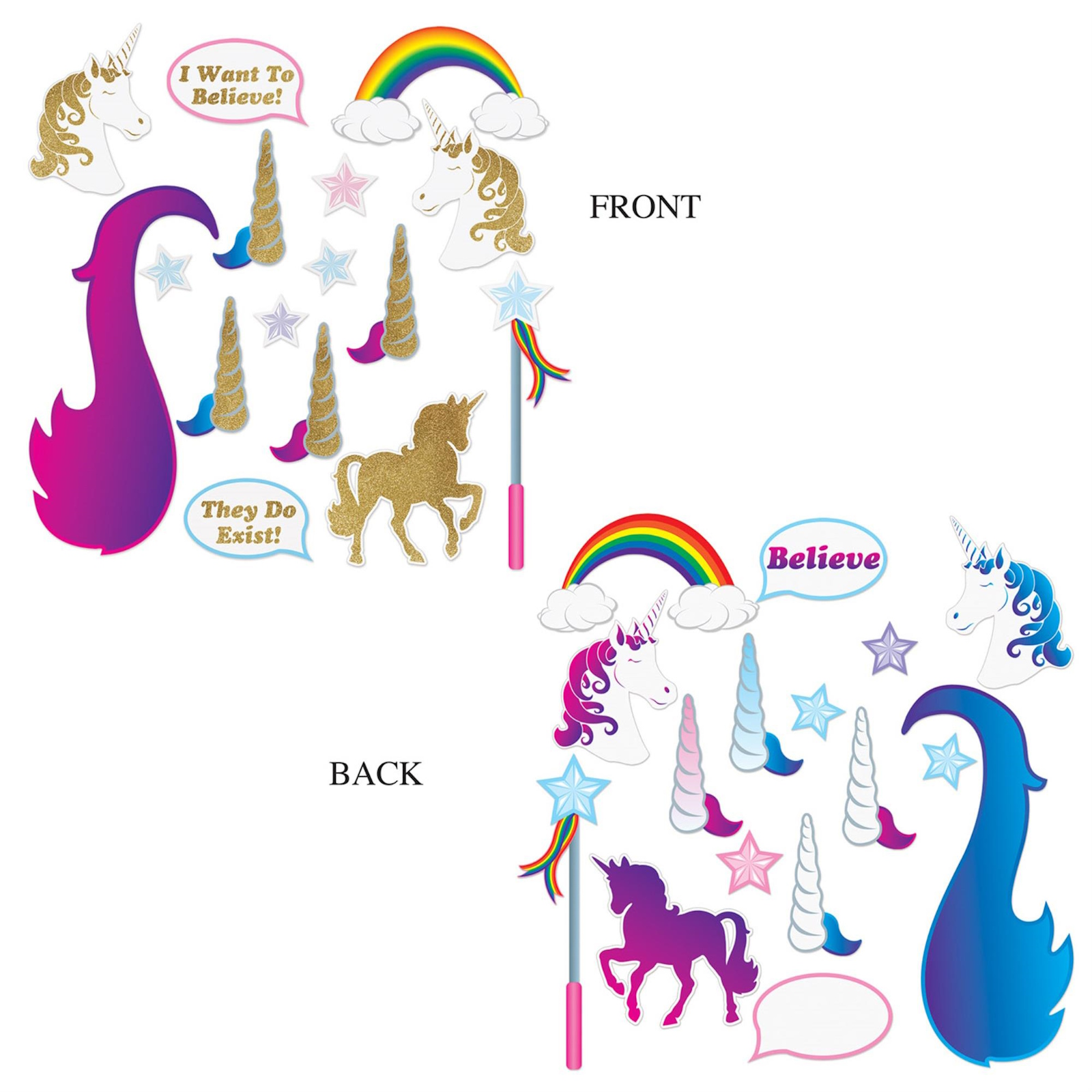 Unicorn Glittered Fun Sign Cardboard Photo Booth Props Pack of 16