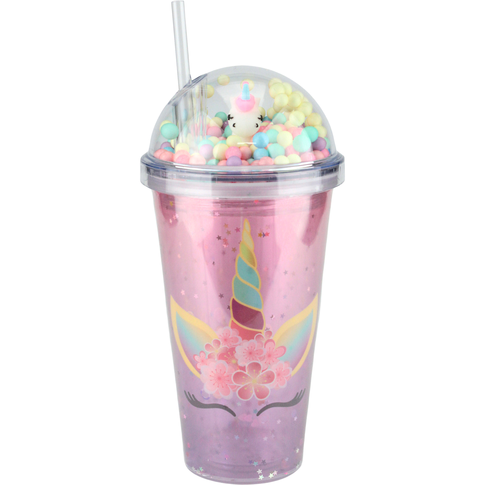 Unicorn Sparkly Tumbler Cup with Straw