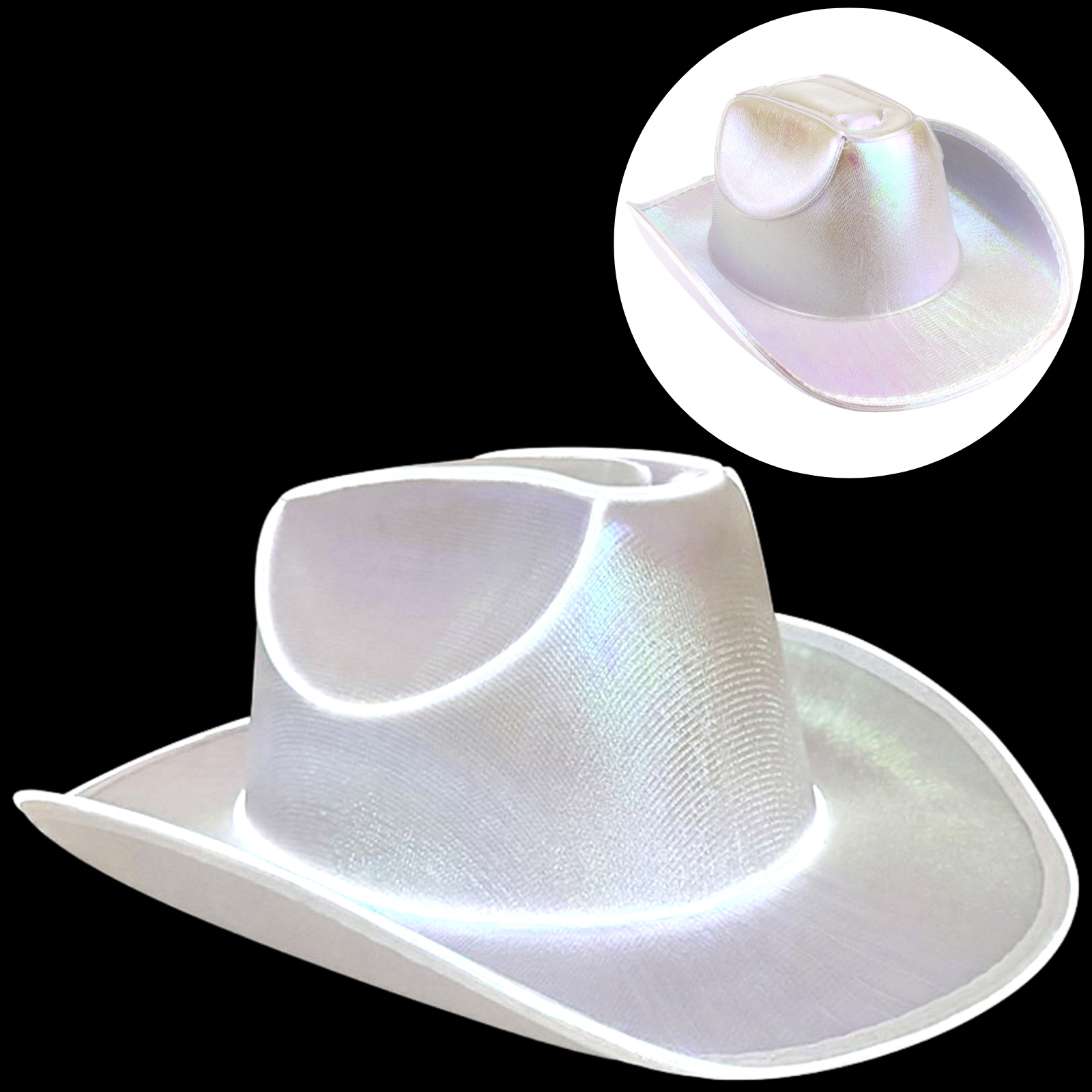 Adult Light Up Iridescent White Cowgirl Hat 