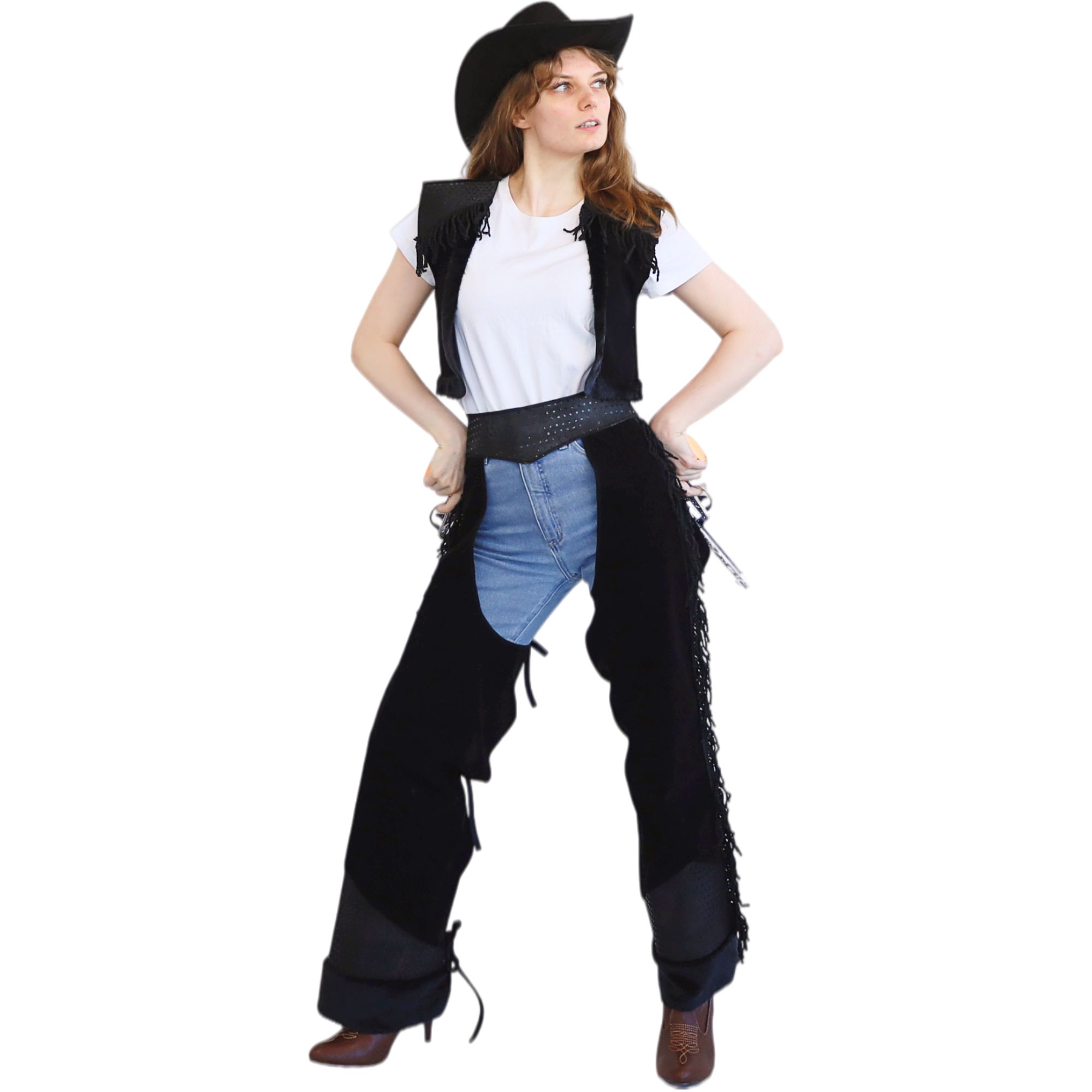 Women's Wild West Cowgirl Vest & Chaps Costume Set