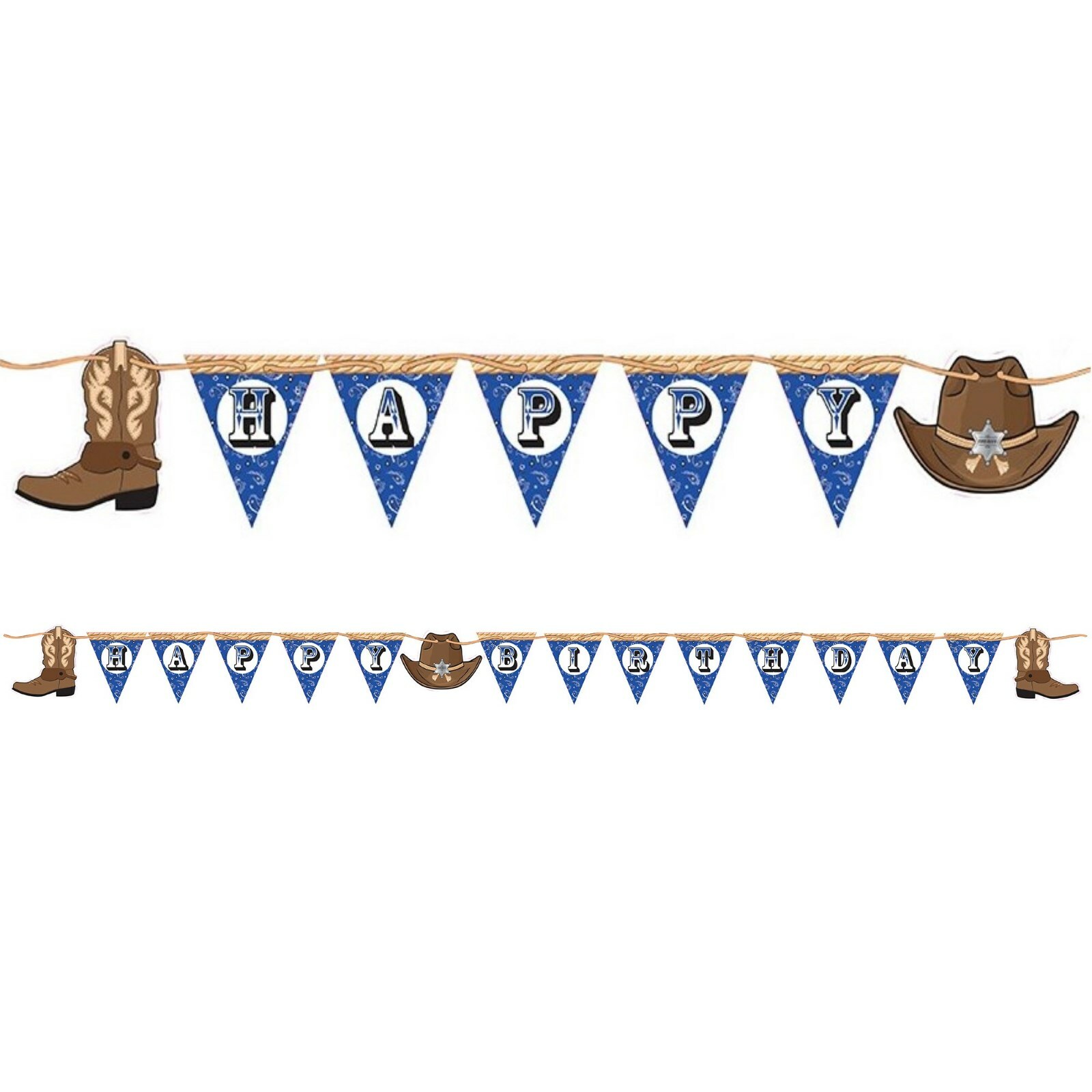 Blue Bandana Cowboy Happy Birthday Banner