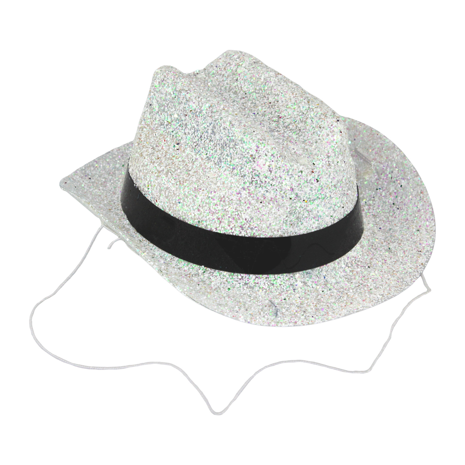 Mini White Glitter Plastic Cowboy Hat 