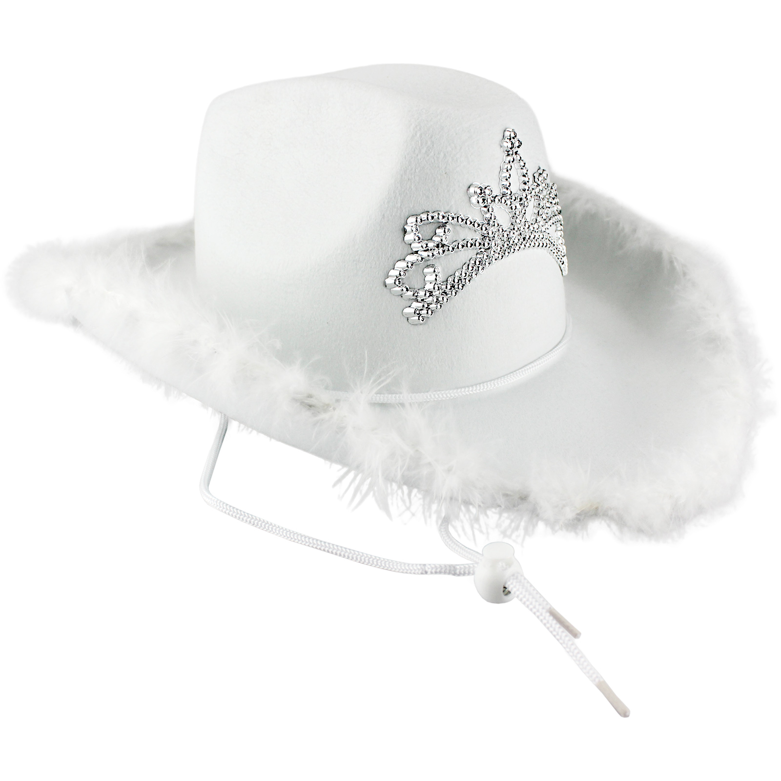 White Cowboy Tiara Hat With Fur Trim