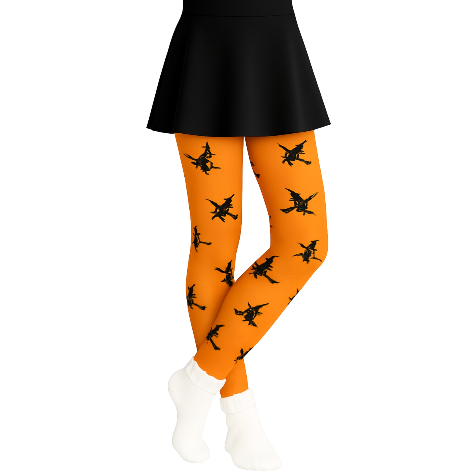 Kids Orange Glitter Witch Tights