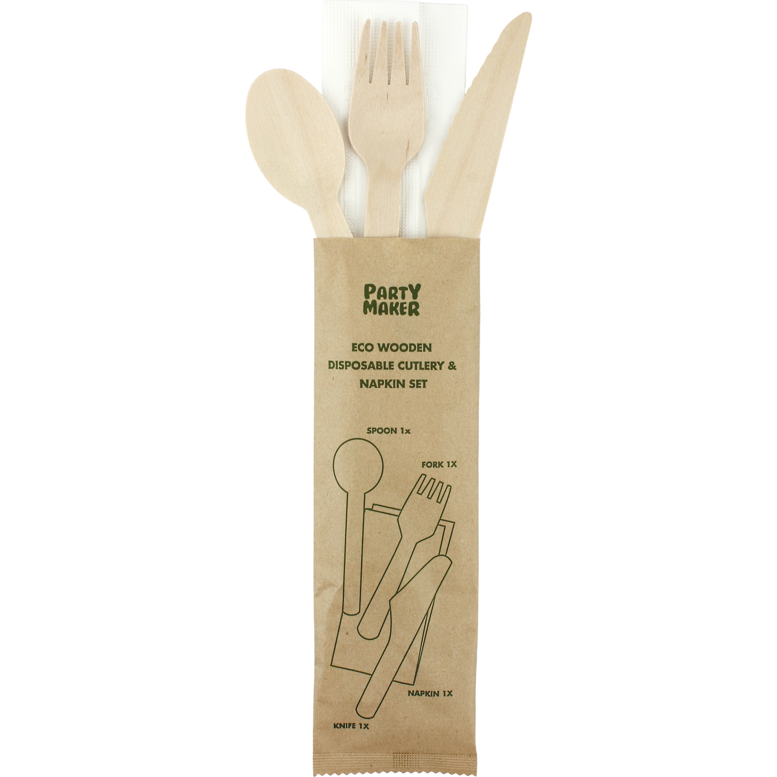 Eco Disposable Wooden Cutlery Set with Napkin